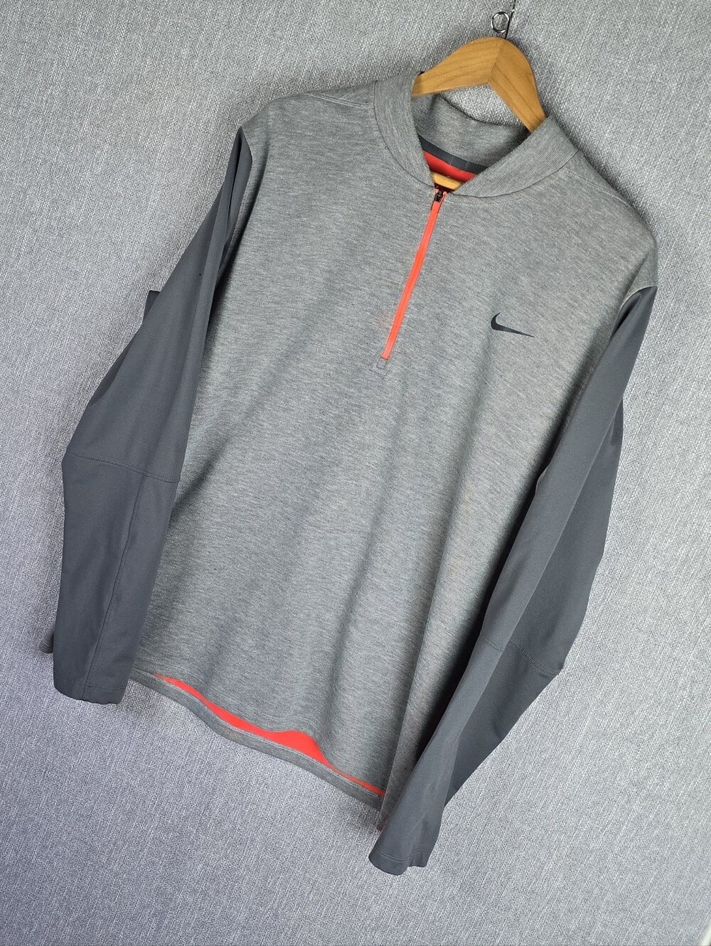 Nike Tiger Woods TW Tech 1/2 Zip Pullover Sweater Gray/Orange Mens Sz XL